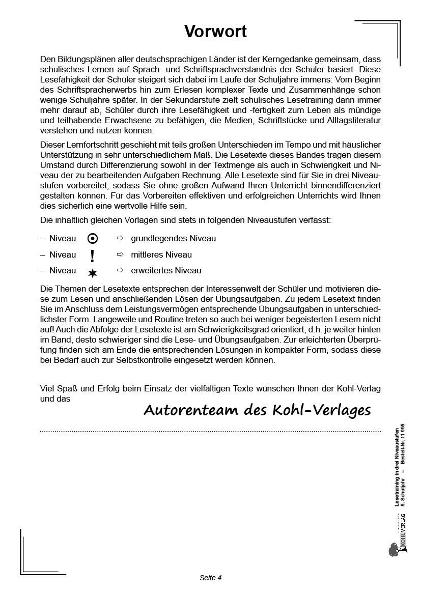 Lesetraining in drei Niveaustufen / Klasse 5