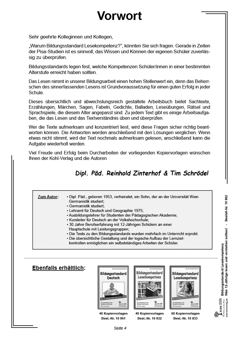 Bildungsstandard Lesekompetenz / Klasse 6