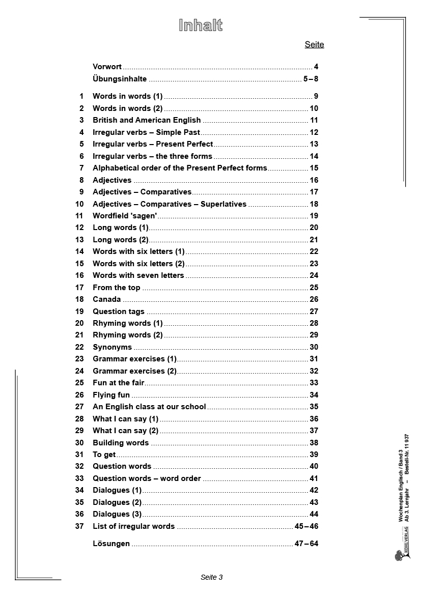 Wochenplan Englisch 3 - Ab 3. Lernjahr