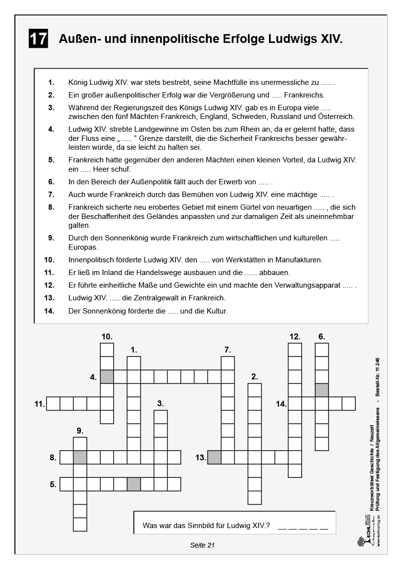 Kreuzworträtsel Geschichte / Neuzeit