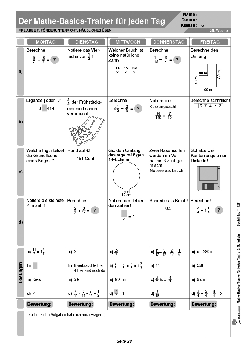 Mathe-Basics-Trainer / Klasse 6 - Grundlagentraining für jeden Tag im 6. Schuljahr