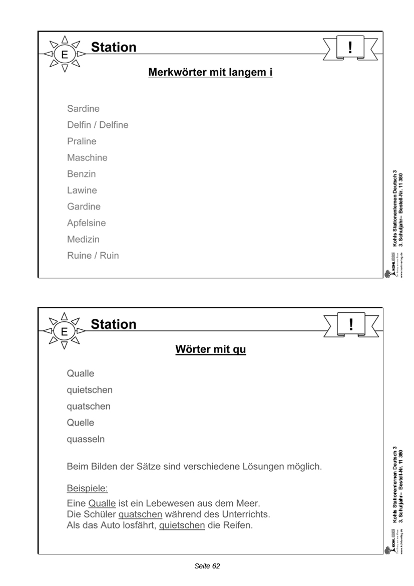 Stationenlernen Deutsch / Klasse 3