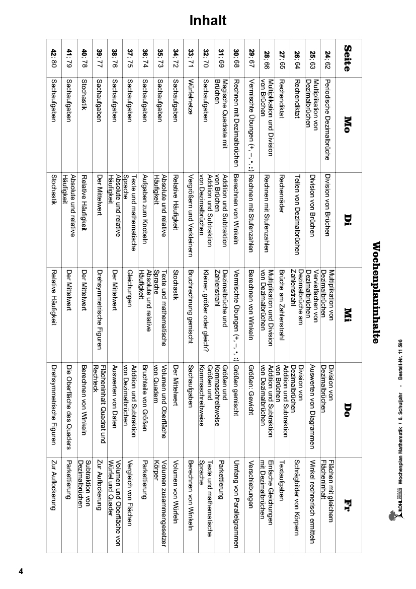 Wochenplan Mathe / Klasse 6