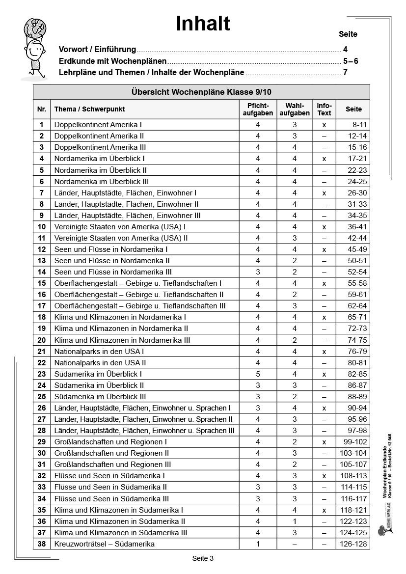 Wochenplan Erdkunde / Klasse 9/10