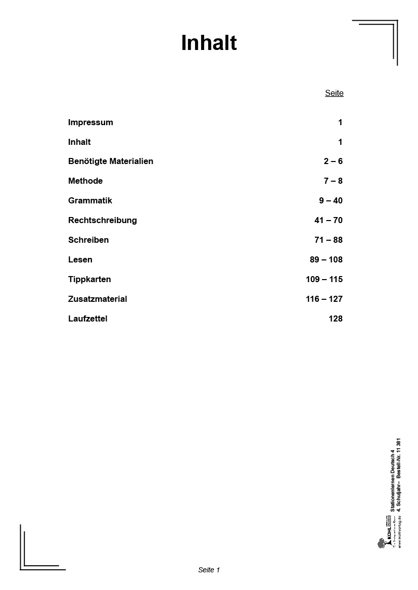 Stationenlernen Deutsch / Klasse 4