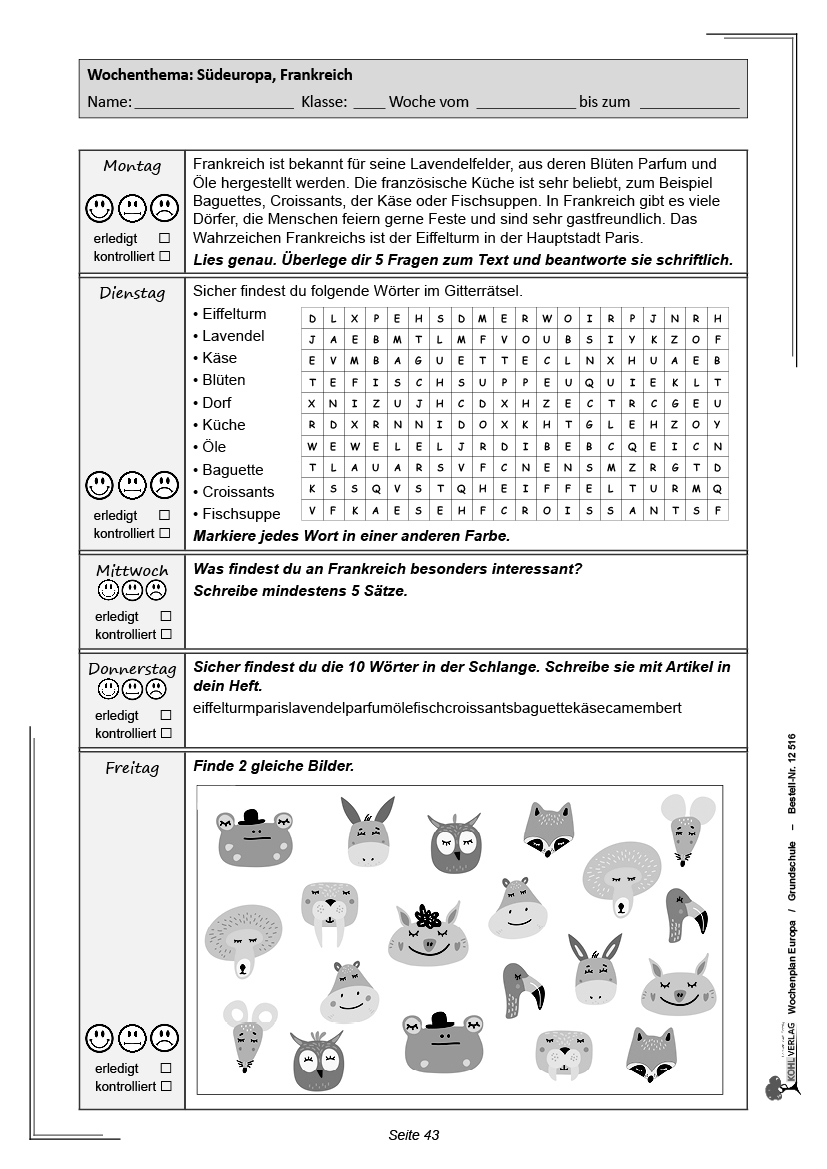 Wochenplan Europa