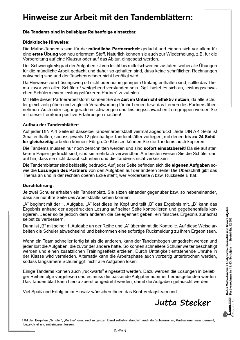 Kohls Mathe-Tandem / Analytische Geometrie