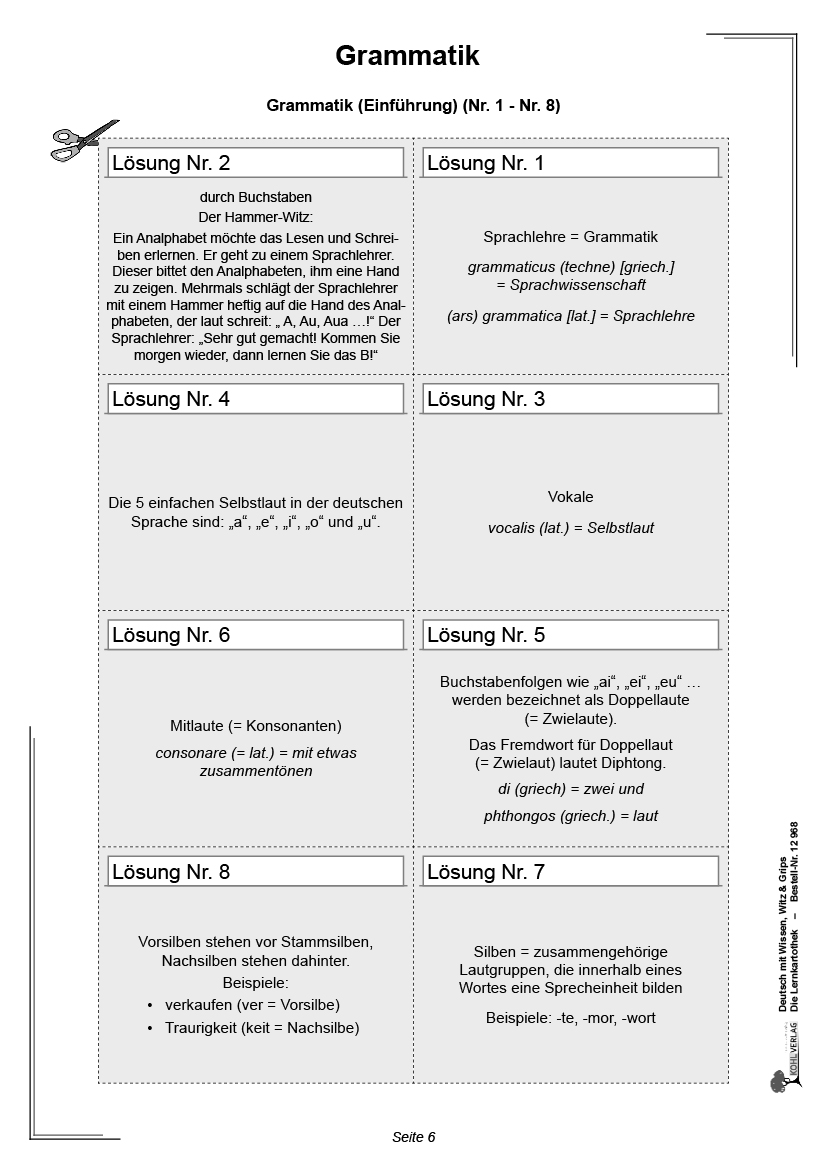 Deutsch mit Wissen, Witz & Grips  -  Die Lernkartothek