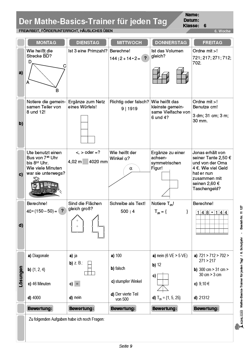 Mathe-Basics-Trainer / Klasse 6