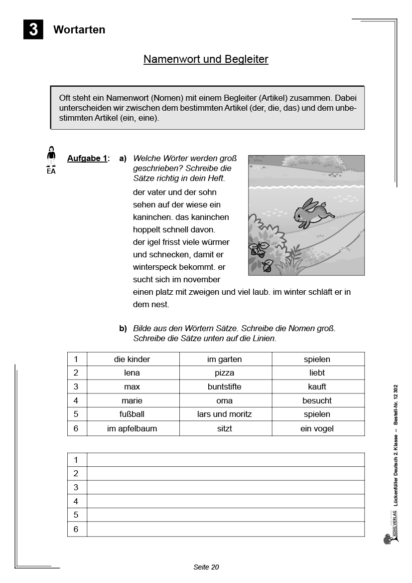 Lückenfüller Deutsch / Klasse 2