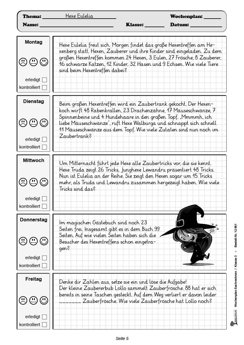 Wochenplan Sachrechnen / Klasse 3