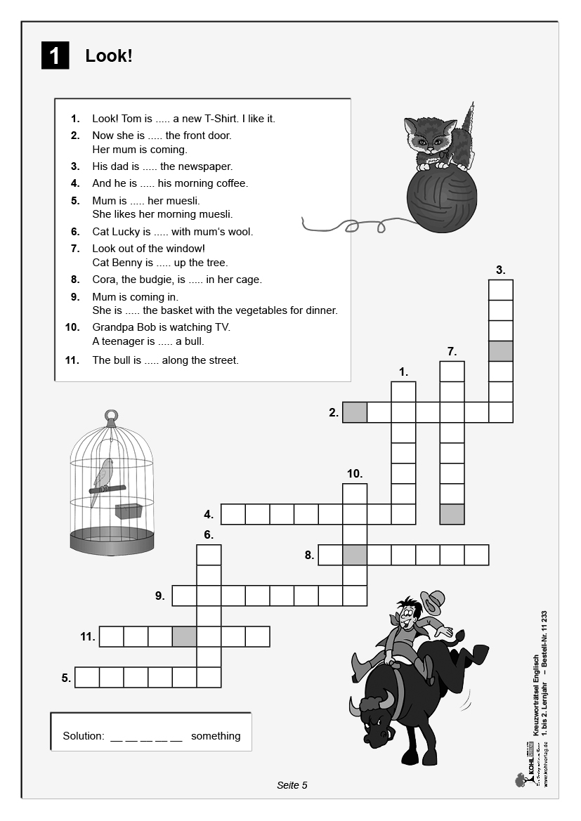 Kreuzworträtsel Englisch / 1.-2. Lernjahr