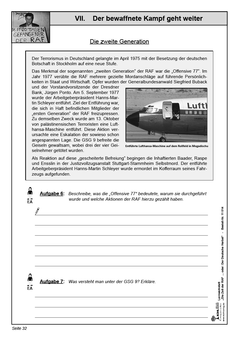Lernwerkstatt Die Zeit der RAF Lernwerkstatt Die Zeit der RAF