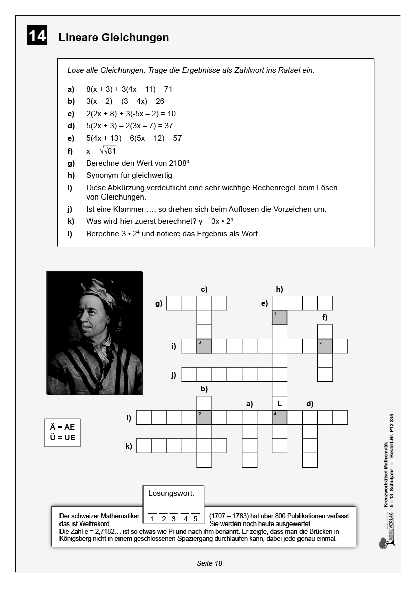 Kreuzworträtsel Mathematik