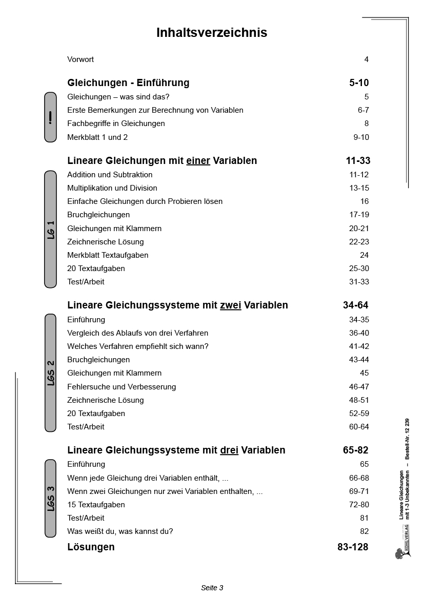 Lineare Gleichungen mit 1-3 Unbekannten