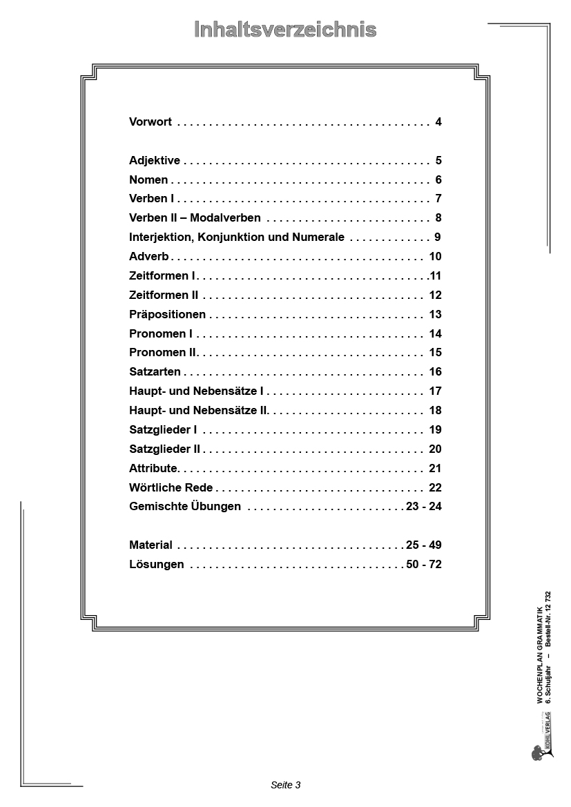 Wochenplan Grammatik / Klasse 6