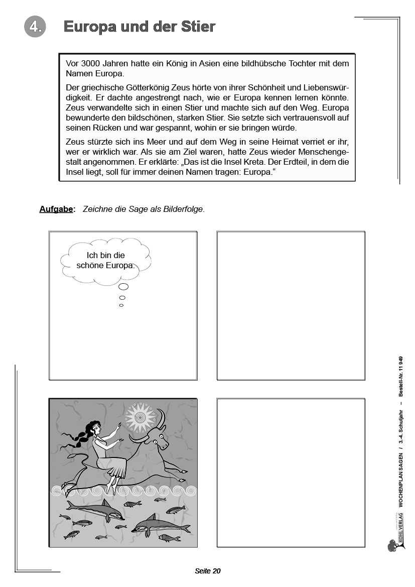 Wochenplan Sagen / Klasse 3-4