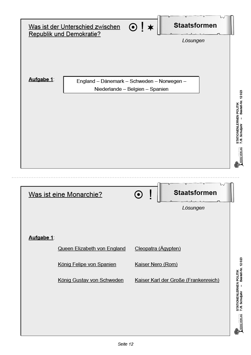 Stationenlernen Politik / Klasse 7-8