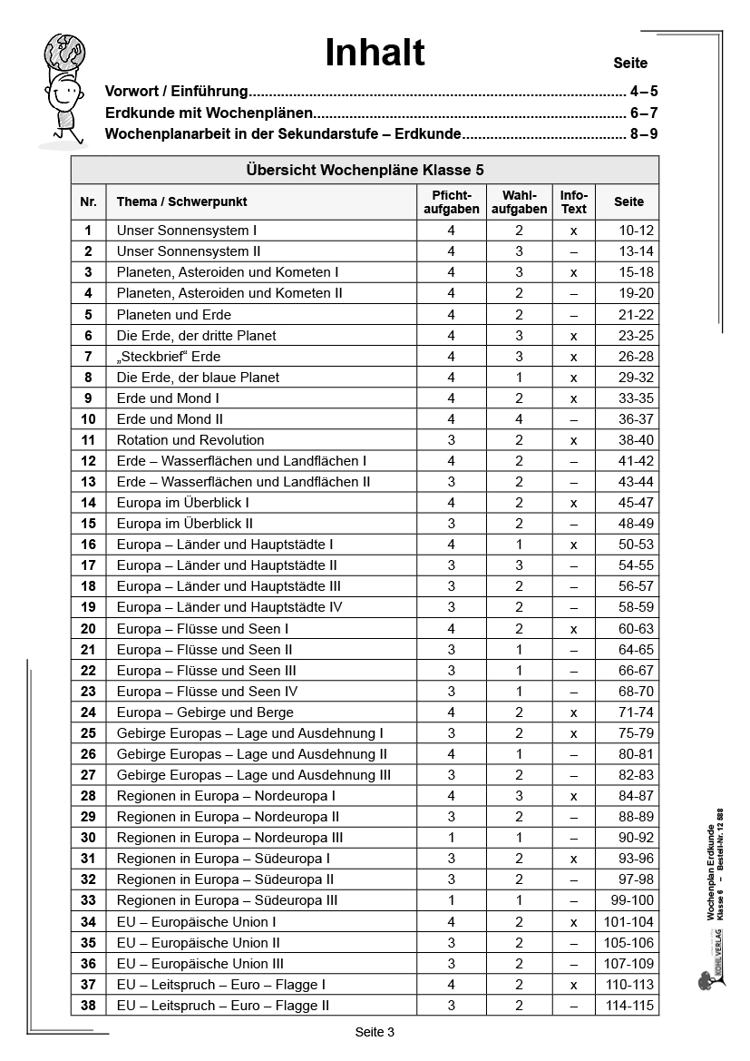 Wochenplan Erdkunde / Klasse 6