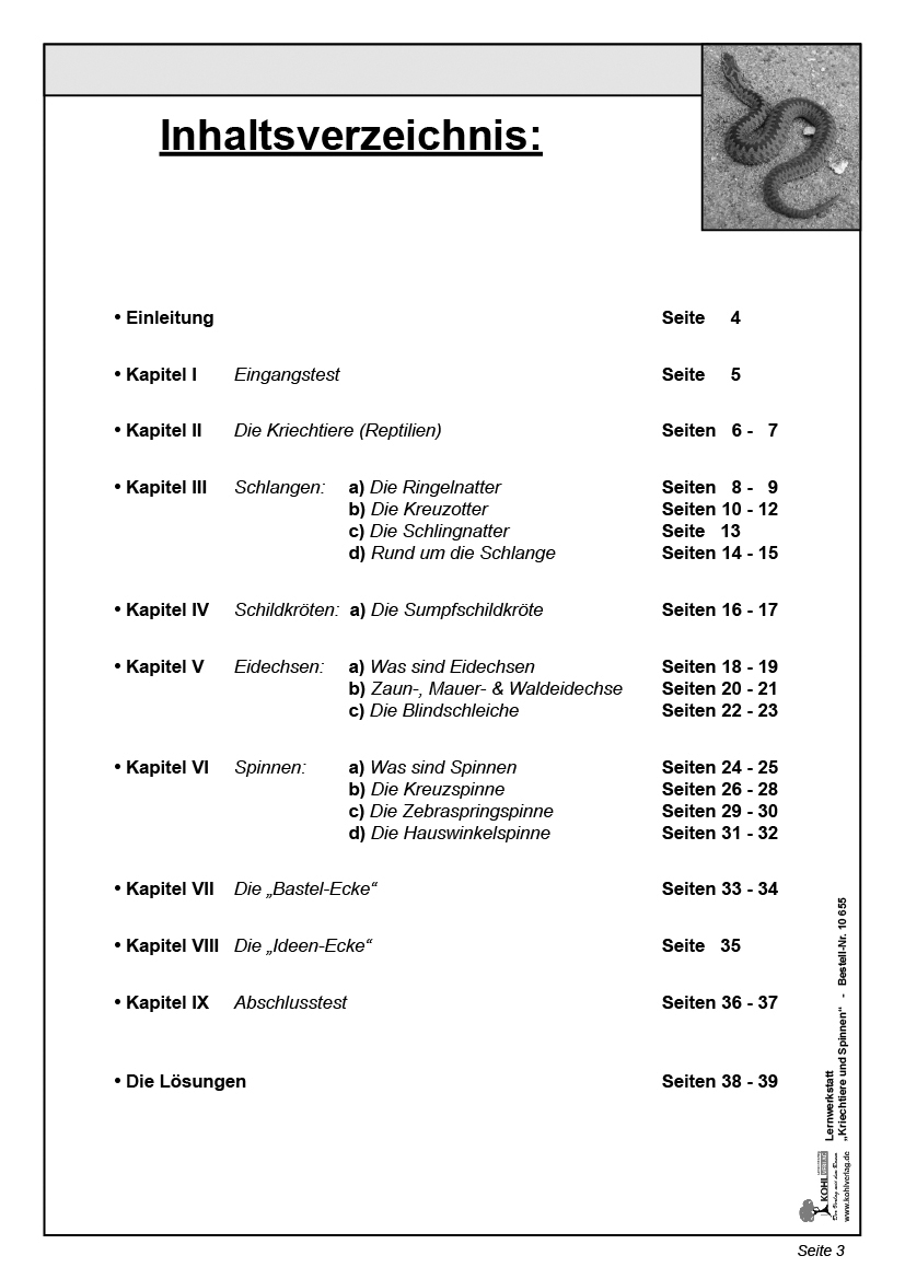 Lernwerkstatt Kriechtiere und Spinnen Lernwerkstatt Kriechtiere und Spinnen