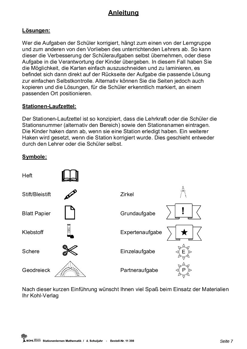 Stationenlernen Mathe / Klasse 4