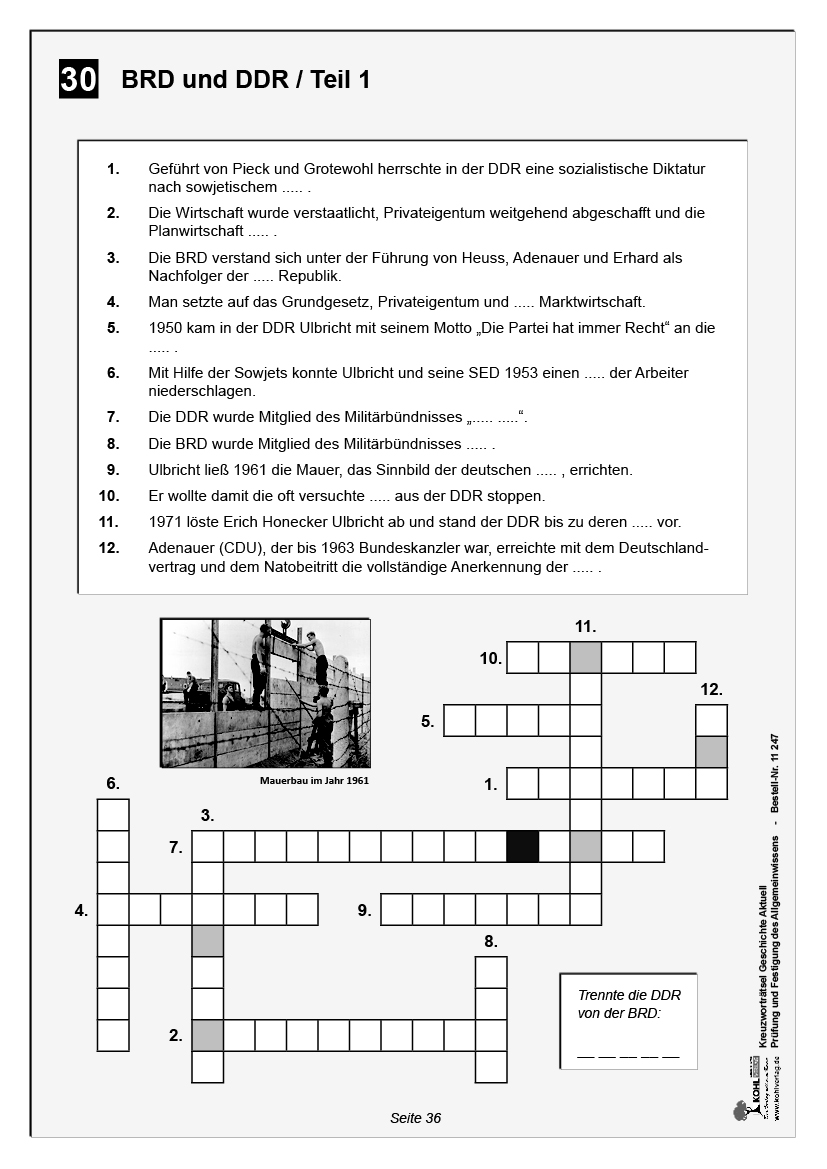 Kreuzworträtsel Geschichte / Von 1900 bis heute