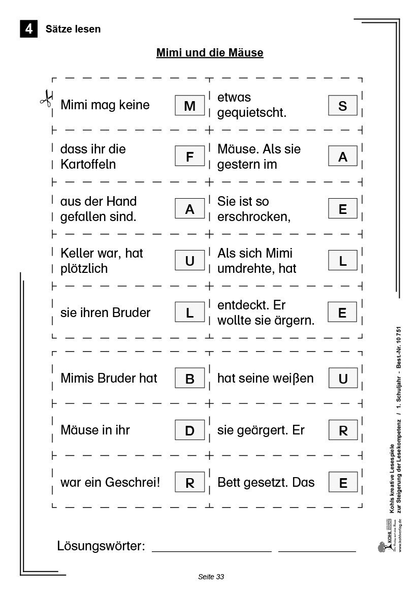 Kreative Lesespiele / Klasse 1