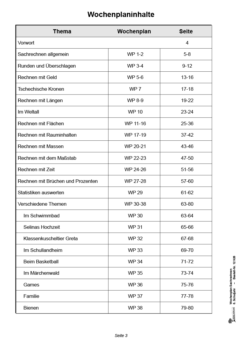 Wochenplan Sachrechnen / Klasse 6