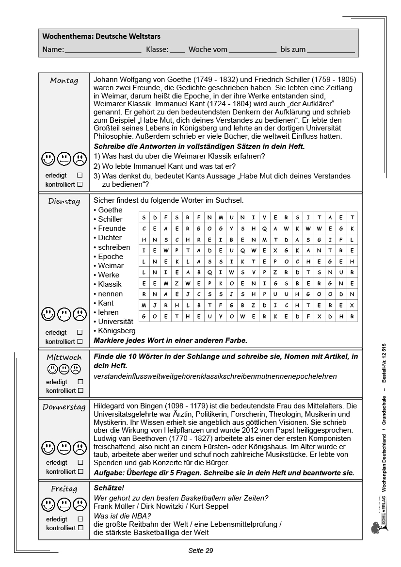 Wochenplan Deutschland