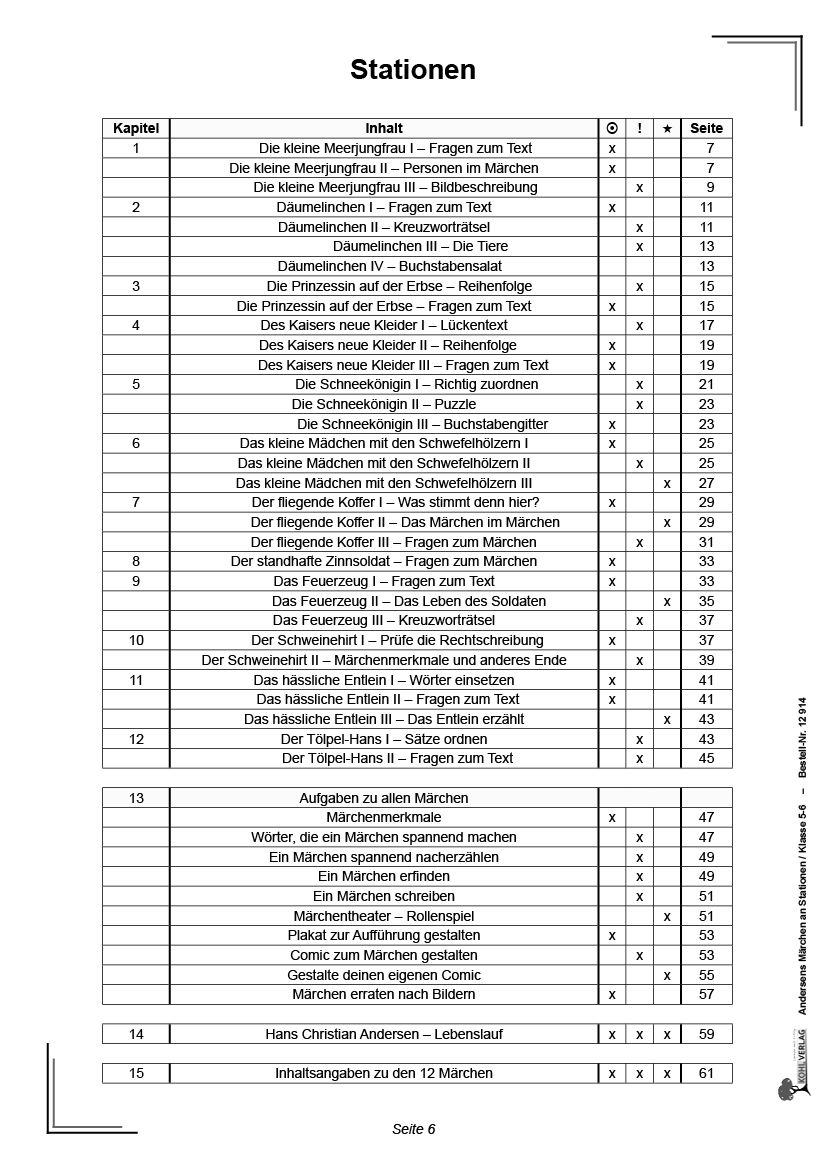Andersens Märchen an Stationen / Klasse 5-6