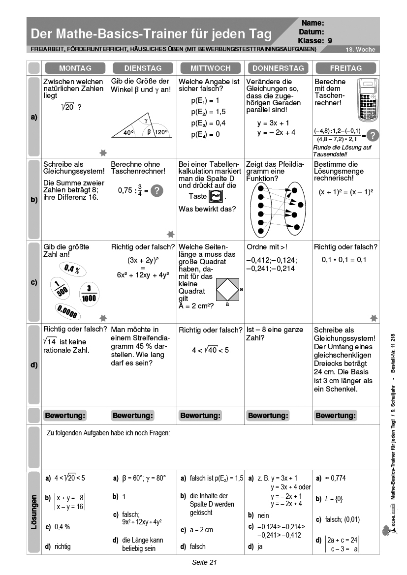 Mathe-Basics-Trainer / Klasse 9