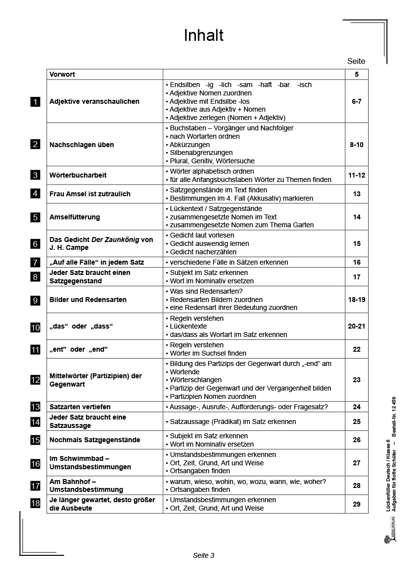 Lückenfüller Deutsch / Klasse 6