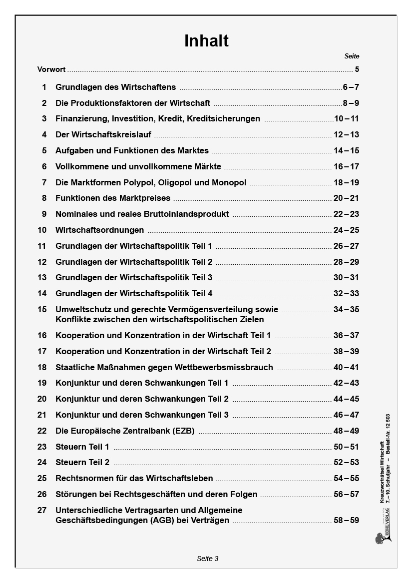 Kreuzworträtsel Wirtschaft