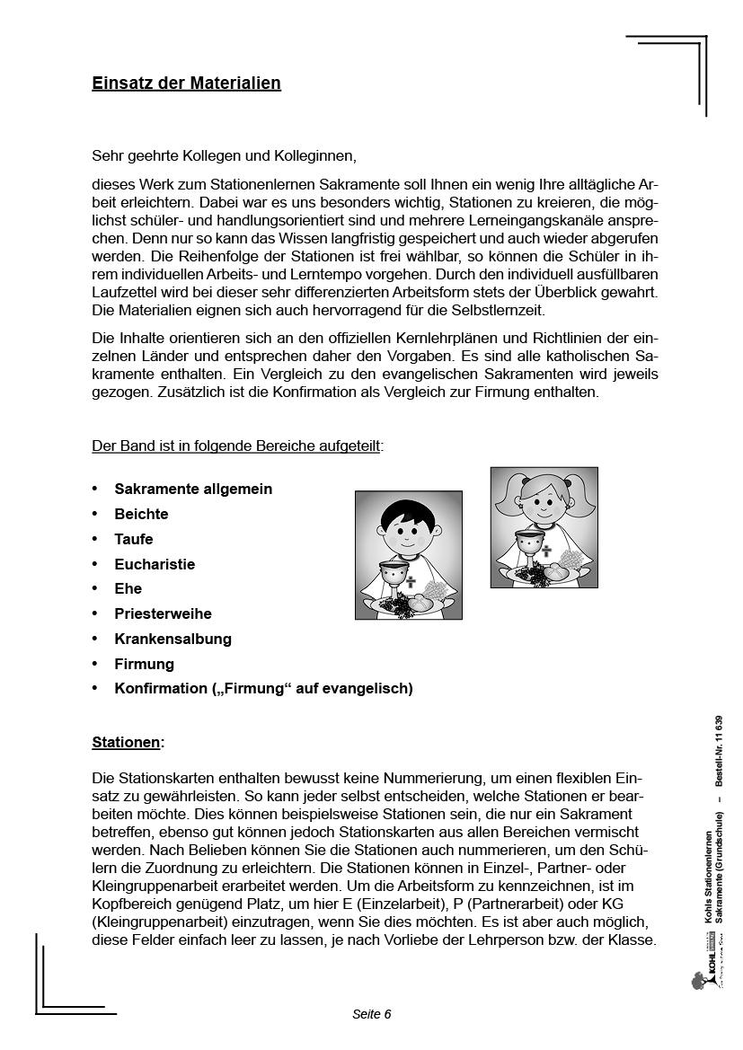Stationenlernen Sakramente / Grundschule - Kopiervorlagen zum Einsatz in der Grundschule