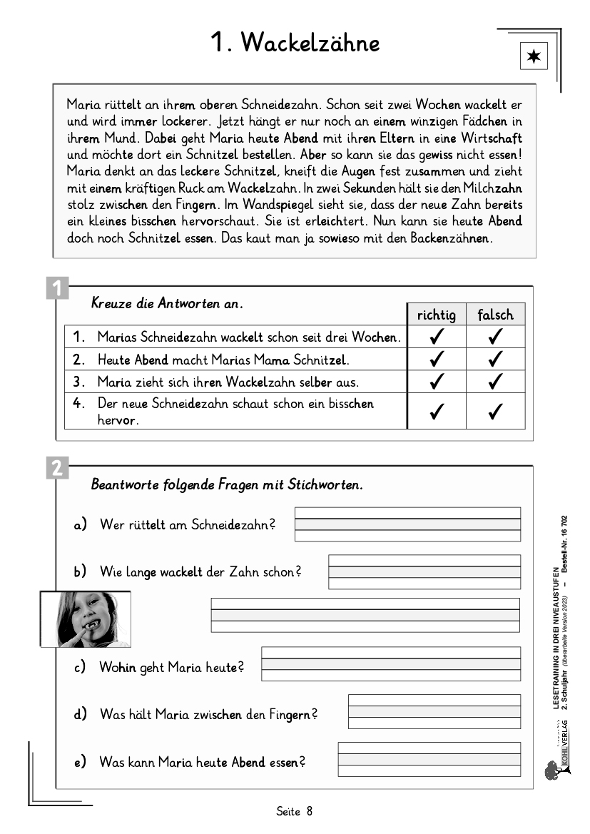 Lesetraining in drei Niveaustufen / Klasse 2