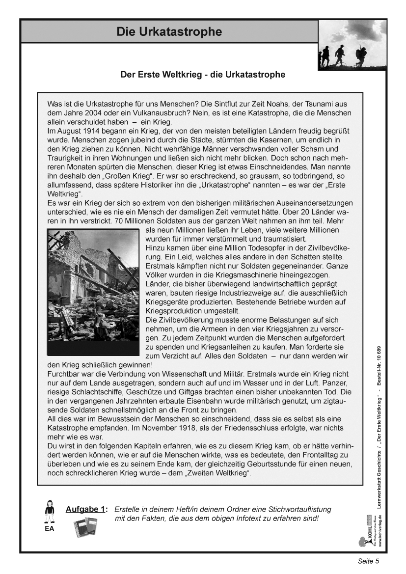 Lernwerkstatt "Stellungskrieg" - Der Erste Weltkrieg Lernwerkstatt "Stellungskrieg" - Der Erste Weltkrieg