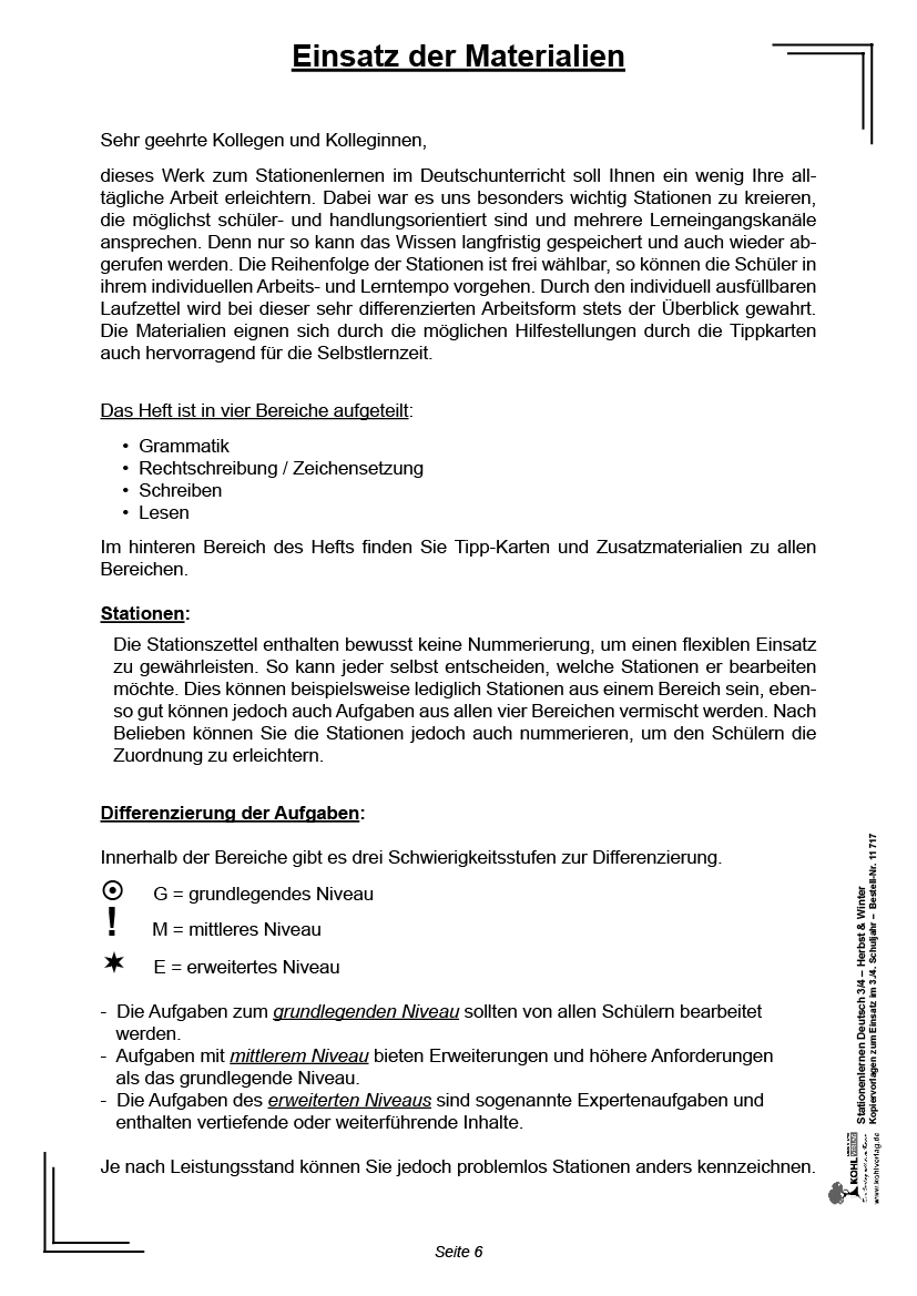 Stationenlernen Deutsch - Herbst & Winter / Klasse 3-4