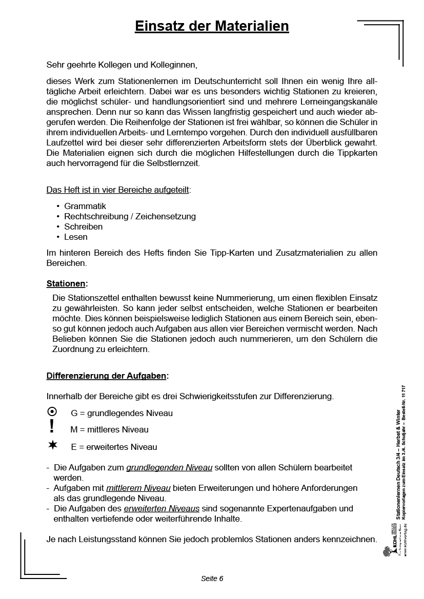 Stationenlernen Deutsch - Herbst & Winter / Klasse 3-4