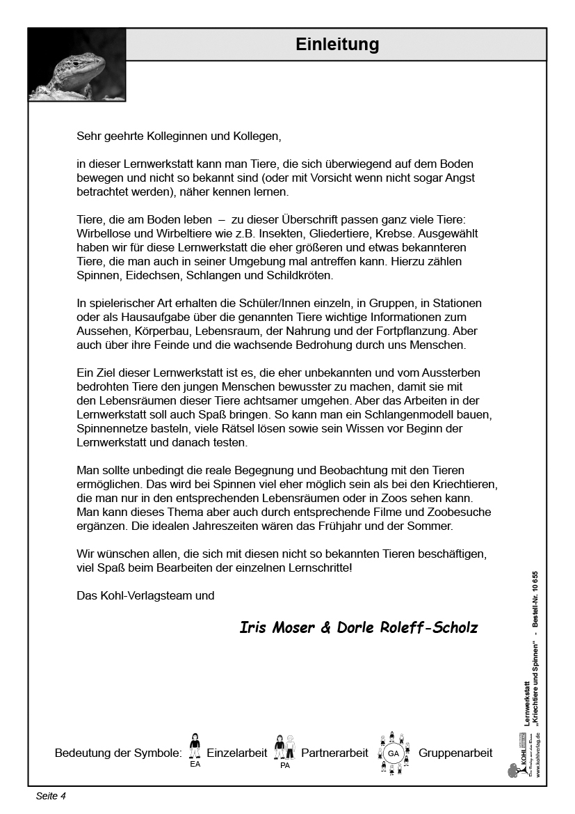 Lernwerkstatt Kriechtiere und Spinnen Lernwerkstatt Kriechtiere und Spinnen