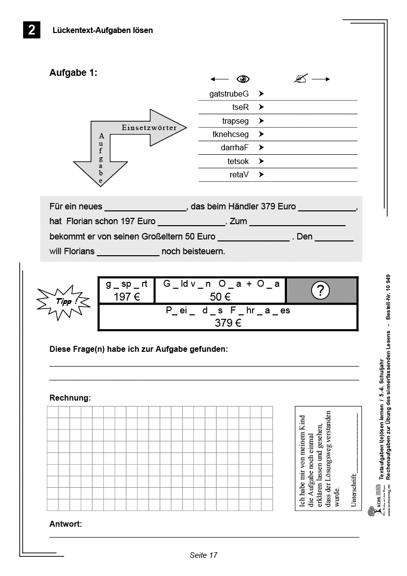 Textaufgaben lösen lernen / Klasse 5-6