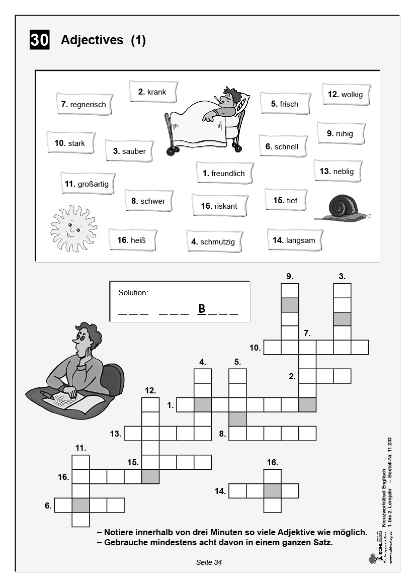 Kreuzworträtsel Englisch / 1.-2. Lernjahr