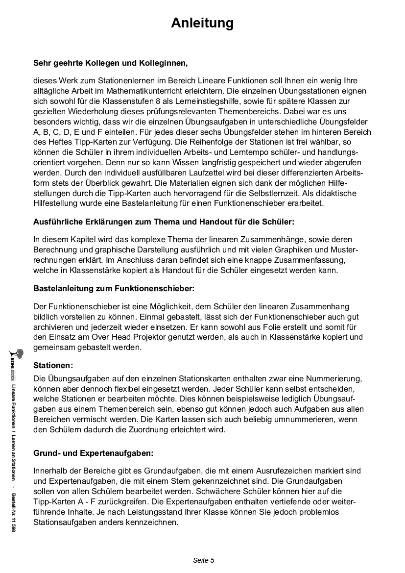 Stationenlernen Lineare Funktionen