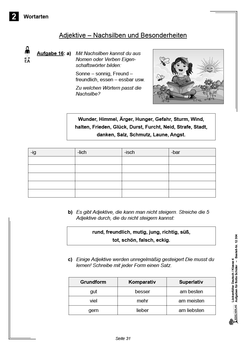Lückenfüller Deutsch / Klasse 4