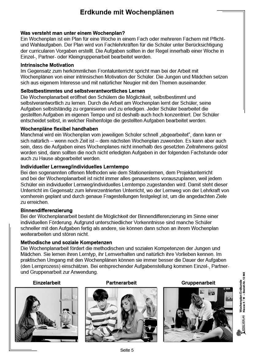 Wochenplan Erdkunde / Klasse 9/10