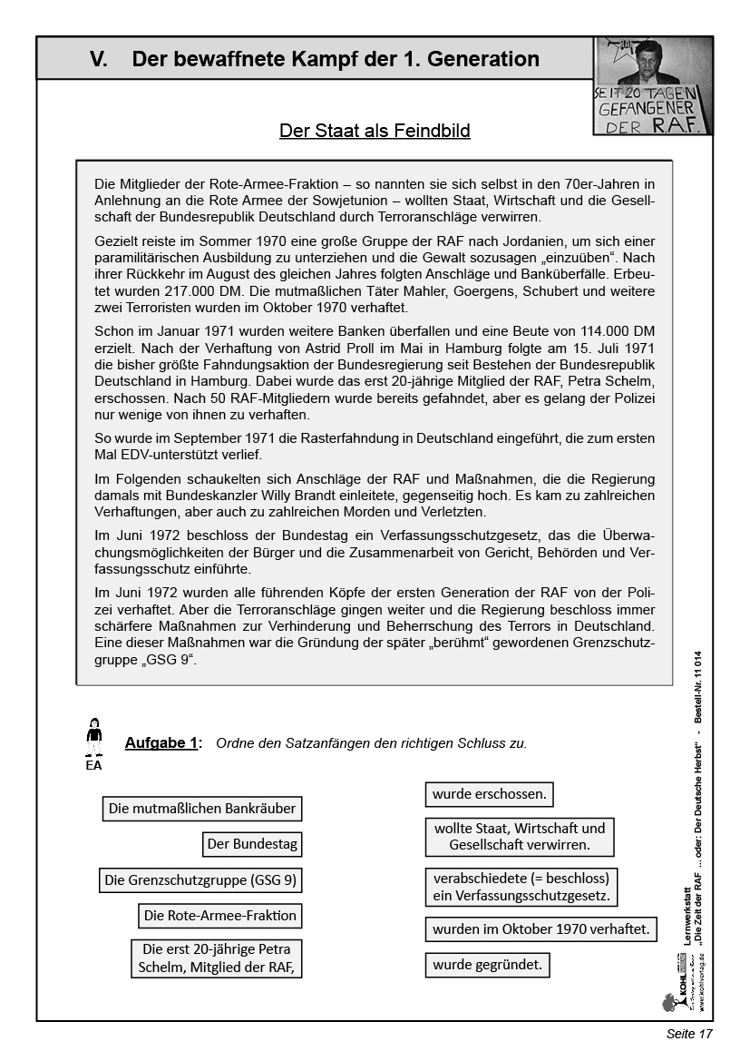 Lernwerkstatt Die Zeit der RAF Lernwerkstatt Die Zeit der RAF