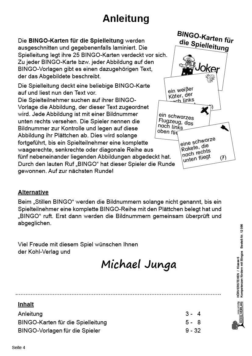 Hörverstehen / Klasse 6 - Kompetenzen fördern mit Bingos im 6. Schuljahr