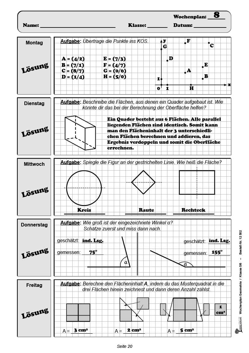 Wochenplan Geometrie / Klasse 5-6