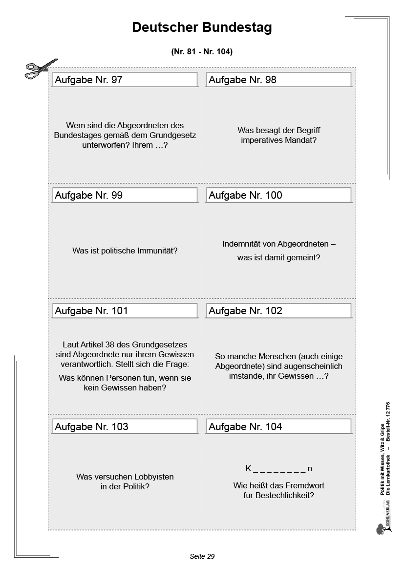 Politik mit Wissen, Witz & Grips  -  Die Lernkartothek