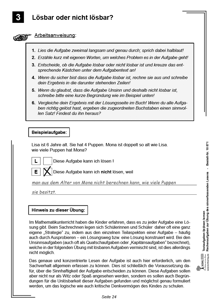 Textaufgaben lösen lernen / Klasse 3-4
