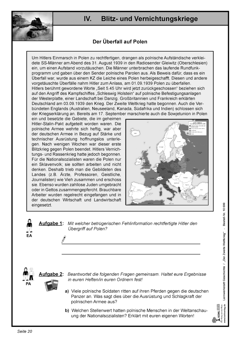 Lernwerkstatt "Blitzkrieg" - Der Zweite Weltkrieg Lernwerkstatt "Blitzkrieg" - Der Zweite Weltkrieg